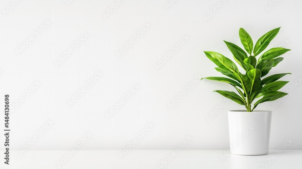 Houseplant in Minimalist White Pot on White Background. Copy space. Plant, Minimal, White. Houseplant in Minimalist White Pot on White Background. Copy space. Plant, Minimal, White.