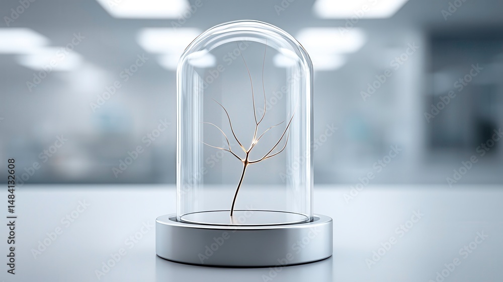 Obraz premium Innovation Concept: Abstract Tree in Glass Dome. Scientific Research, Technology.