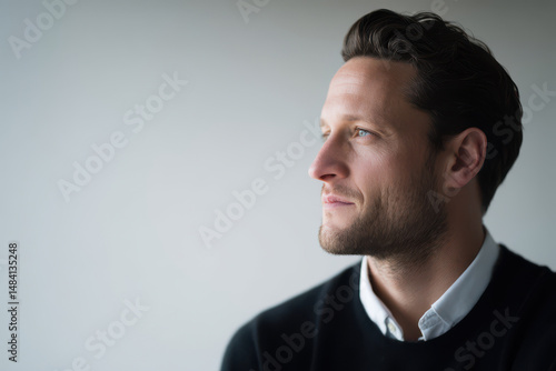 focused portrait of security expert positioned on left side of frame