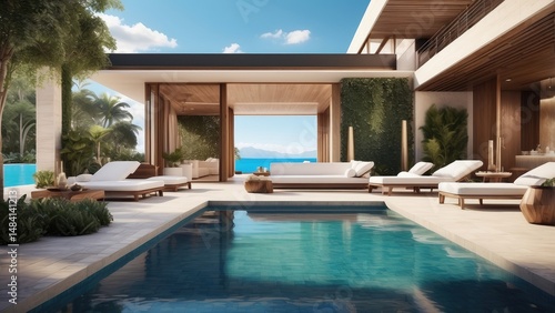 Wallpaper Mural Luxury Tropical Beach Paradise with Palm Trees and Oceanfront Pool View Torontodigital.ca