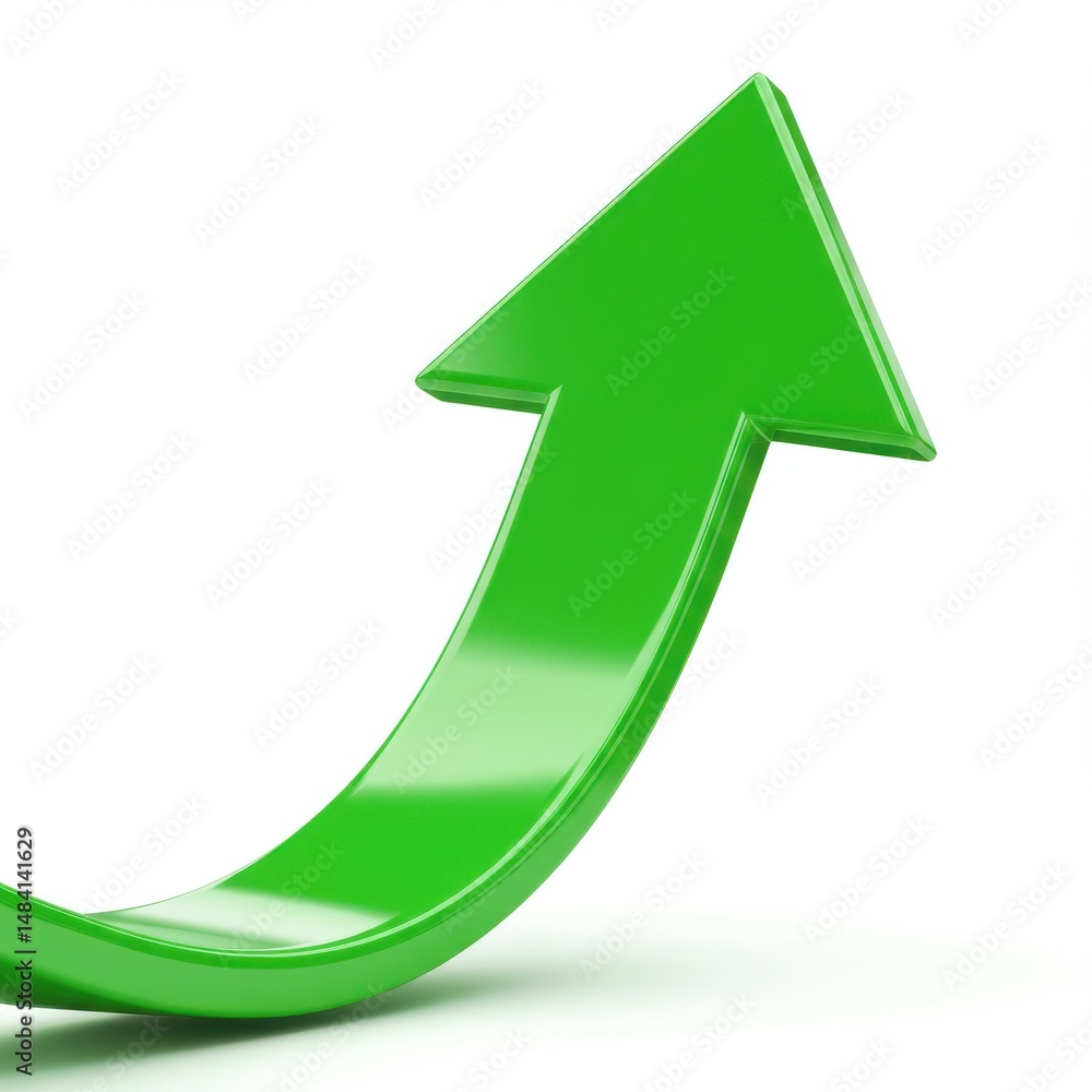 Green arrow pointing up isolated on white background for growth, success, and positive trend concepts. Green arrow pointing up isolated on white background for growth, success, and positive trend concepts.