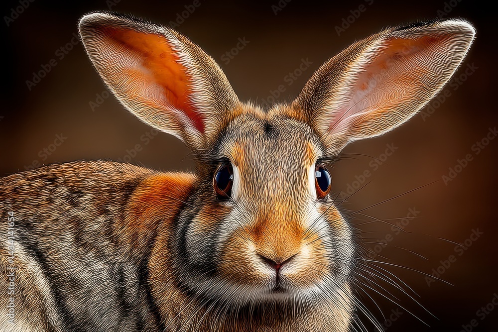 Obraz premium Adorable Rabbit Close up Furry Brown Long Ears Pet Wildlife Nature Animal Portrait