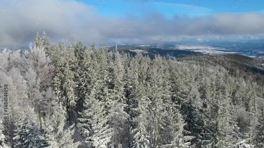 winter landscape mountains forest drone flyby blue sky winter landscape mountains forest drone flyby blue sky