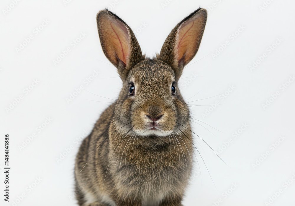 Fototapeta premium Close-up of a brown rabbit with long ears against a white background