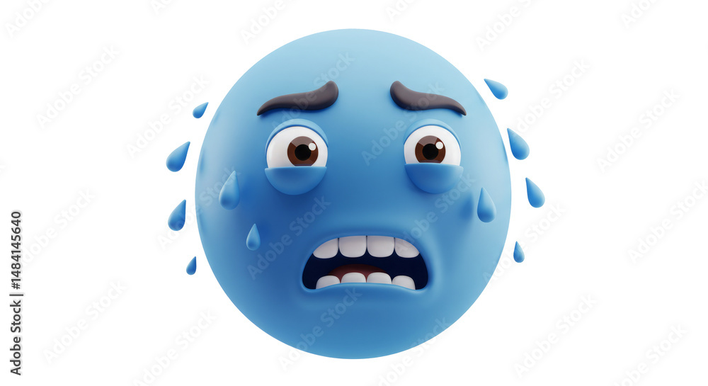Fototapeta premium Anxious 3D Emoji. Worried, stressed, and sweating.