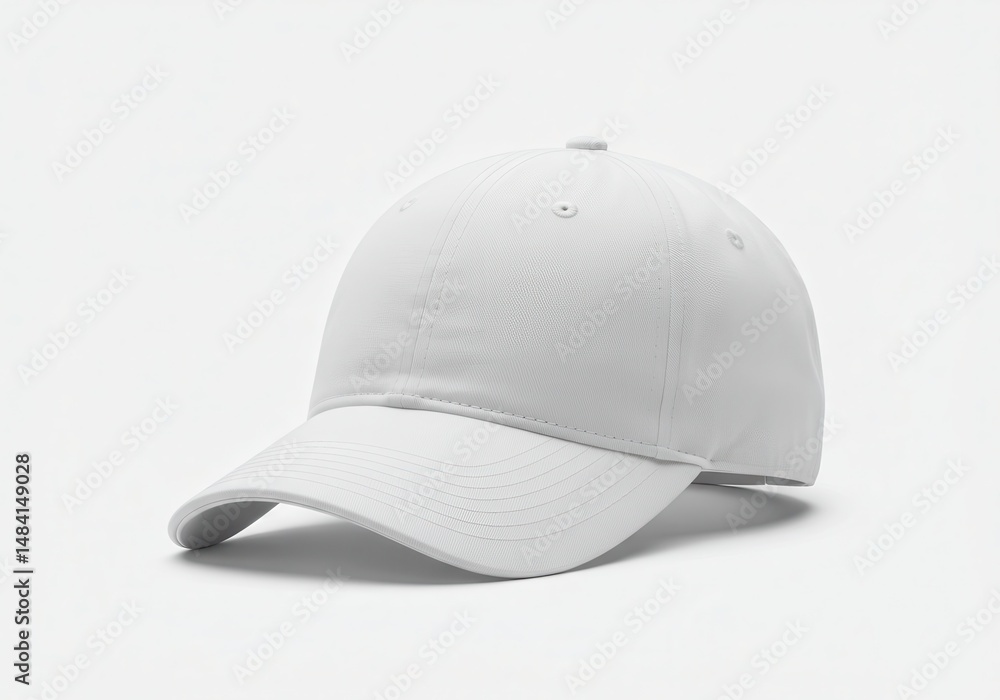 Fototapeta premium Plain white baseball cap on a white background offers a clean, simple design