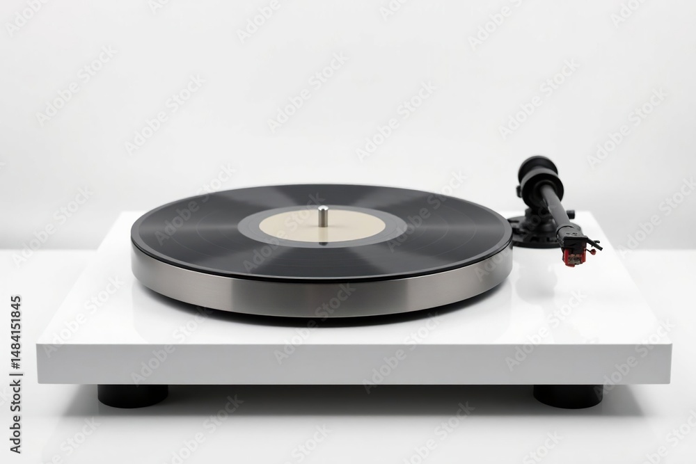 A single turntable, pristine and white, against a pure white backdrop , isolated, equipment, deck A single turntable, pristine and white, against a pure white backdrop , isolated, equipment, deck