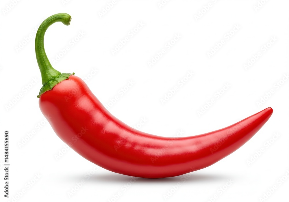 Single red chili pepper with green stem isolated on white Single red chili pepper with green stem isolated on white
