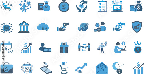 Blue Business and Finance Icon Set | Vector Illustration
