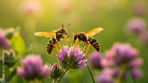 Bees Pollinating Purple Flower