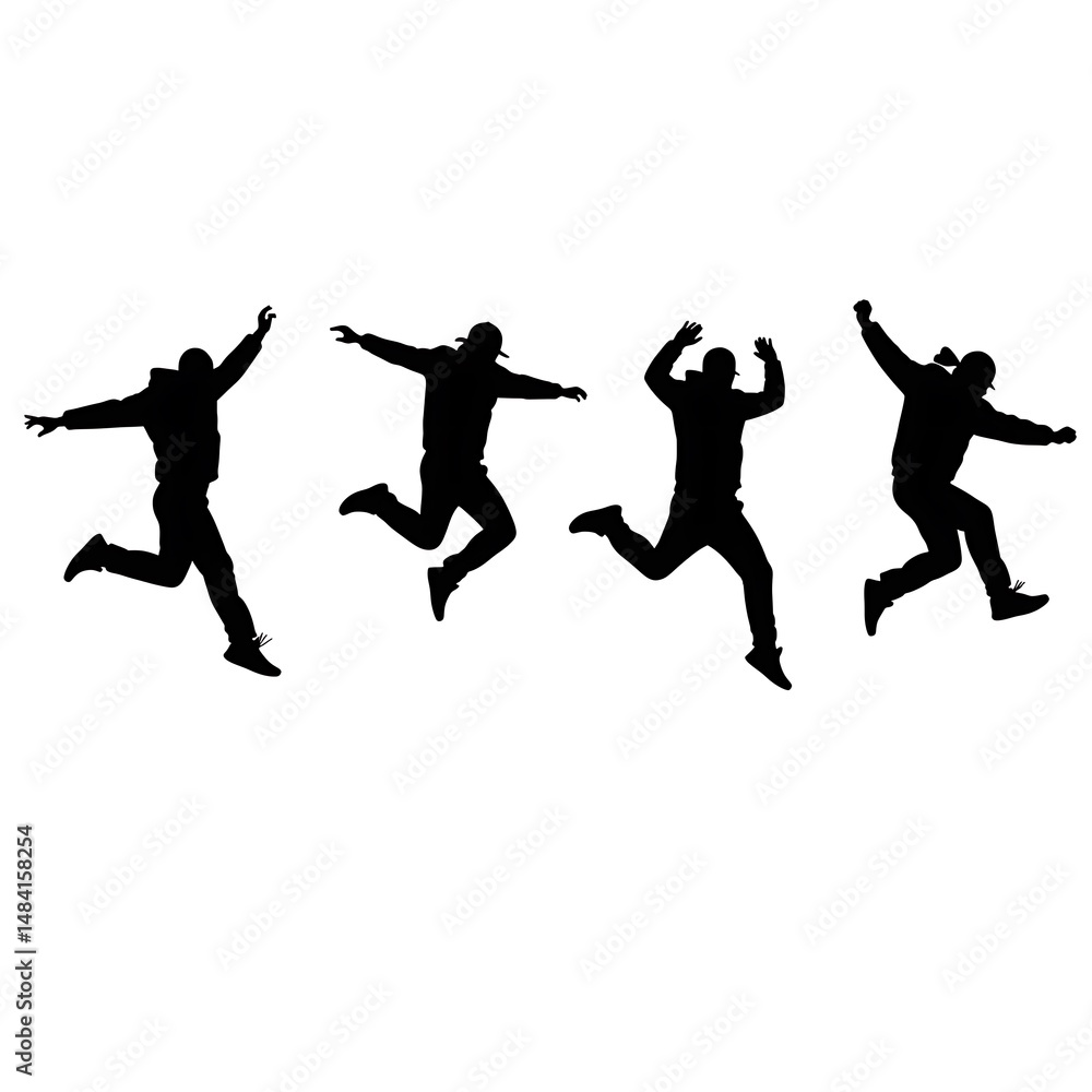 Fototapeta premium Joyful Leaps: Black Silhouette Action Art