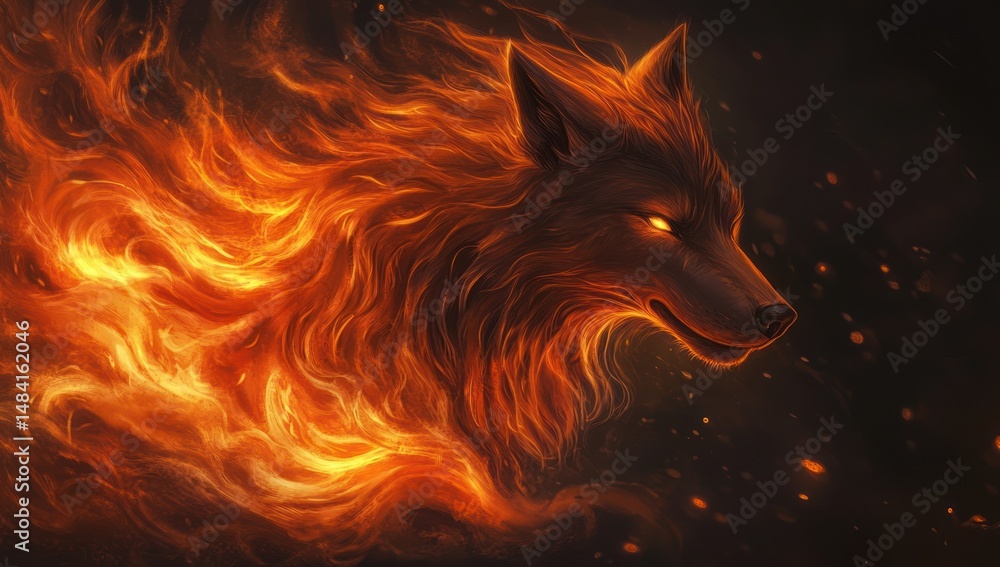 fiery canine a magnificent wolf enveloped in flames mystical and intense digital painting art fiery canine a magnificent wolf enveloped in flames mystical and intense digital painting art
