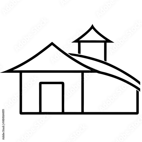 Business Building Hut Line Art Icon Silhouette Vector Illustration for Minimalist Design Projects