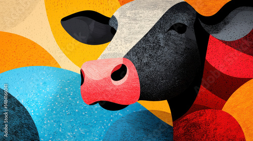 Vibrant Colorful Cow Illustration Featu Artistic Design with Bright Colors and Abstract Style for Farm Animal and Nature Themed Artwork
