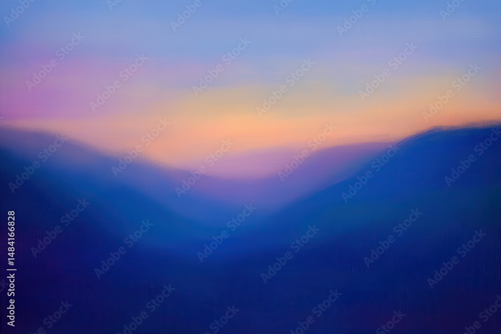 Obraz premium Soft, blurred landscape at dusk showcasing rolling hills and a colorful sky in the background