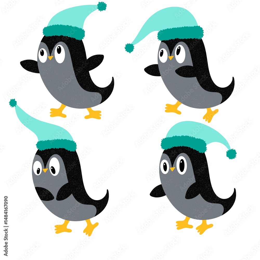 Naklejka premium Christmas animals set penguin pattern for wrapping paper and fabrics