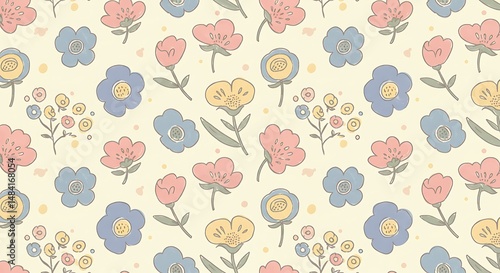 Wallpaper Mural Whimsical Floral Hand-Drawn Pattern Torontodigital.ca