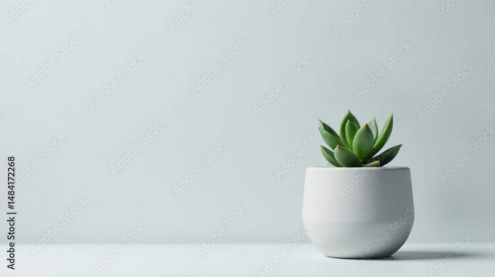 A small succulent plant in a simple, light grey pot sits on a minimalist surface against a muted background A small succulent plant in a simple, light grey pot sits on a minimalist surface against a muted background