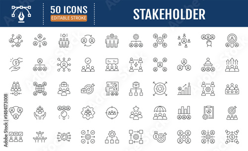 Stakeholder line editable icon set. Containing Partnership,
company, team, employee and more. Vector illustration