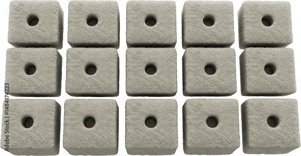 Fototapeta premium Grey Textured Cubes with Central Holes Abstract 3D Render of Geometric Shapes