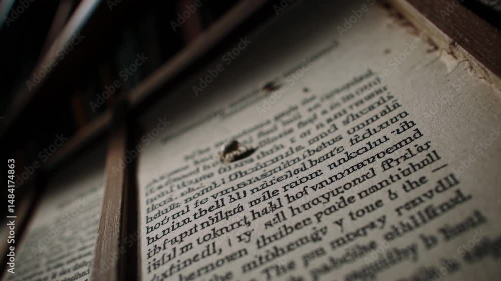 Dust mites crawling on antique book page
