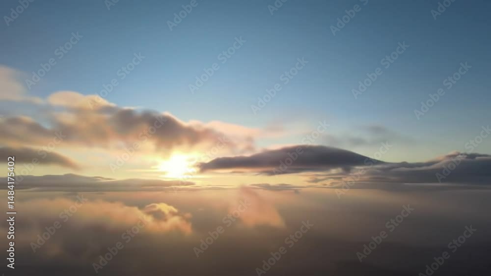 Majestic Dawn Breaks Above Misty Cloudscape, Aerial Serenity Majestic Dawn Breaks Above Misty Cloudscape, Aerial Serenity