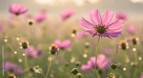Golden Hour Cosmos: Soft Light, Serene Field