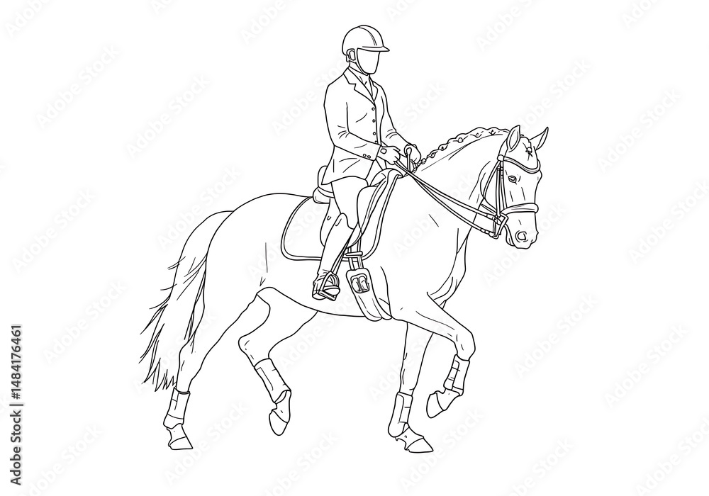 Fototapeta premium Elegant Line Art: Rider and Horse in Motion