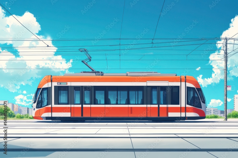 Fototapeta premium tram in the city with clear sky
