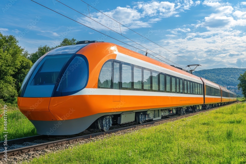 Fototapeta premium train on the railway at countryside