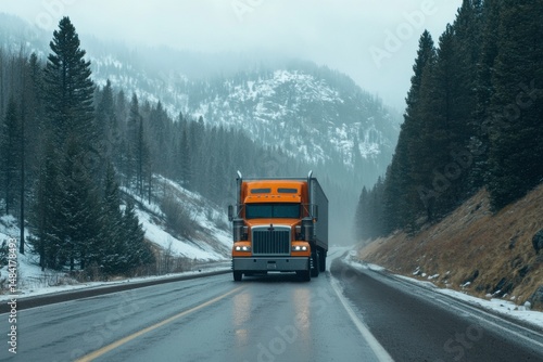 Wallpaper Mural truck on the mountain road in winter Torontodigital.ca