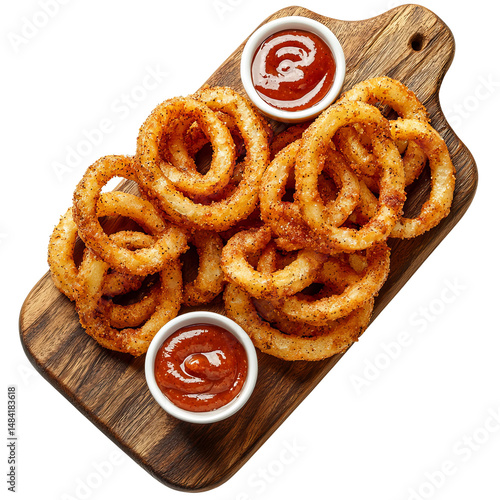 crispy curly fries with spicy seasoning on white

