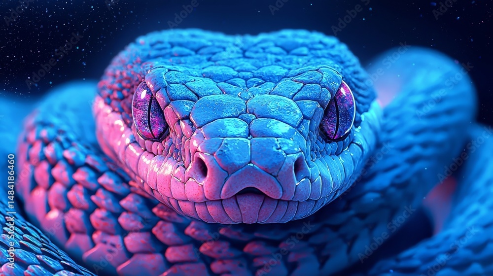 Fototapeta premium Unique interpretation of a king cobra using bright colors in a surreal artistic style.