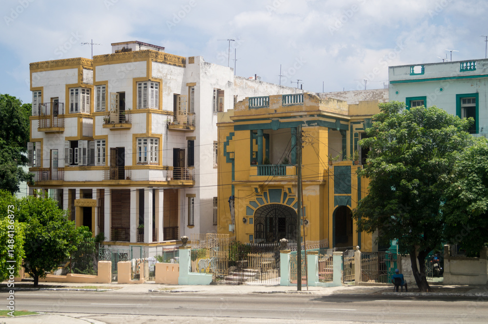 Naklejka premium Typical houses in the neighborhoods of Havana, Cuba