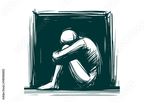 Loneliness hand drawn vector illustration
