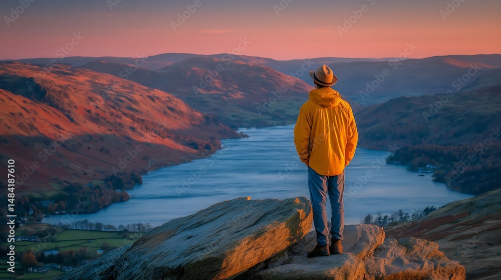 Fototapeta premium Majestic Sunset Hike Lake District Vista.