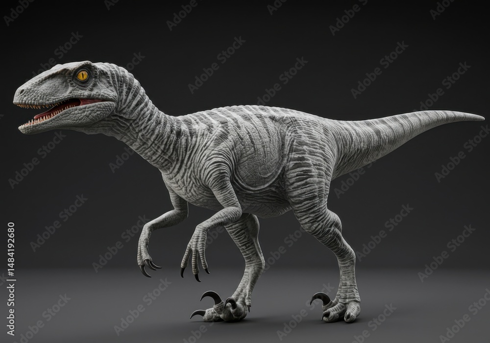 Illustration of a raptor with open mouth standing on a plain background Illustration of a raptor with open mouth standing on a plain background