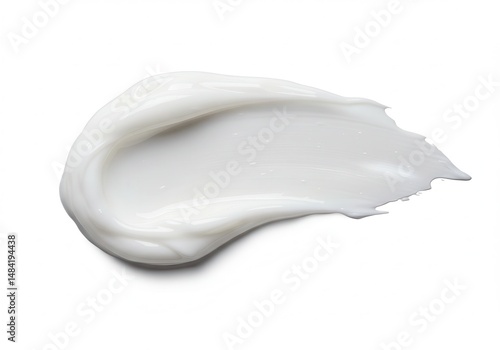 Smear of white cream on a white background, beauty product sample