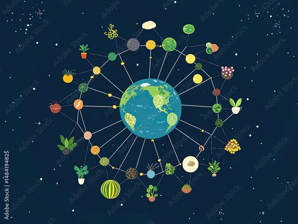 Fototapeta premium Global interconnectedness of plants and their cultivation.