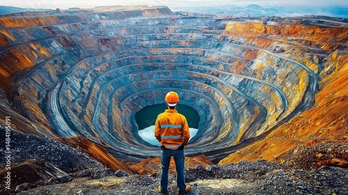 A mining engineer conducts a survey at an expansive open pit mine. 