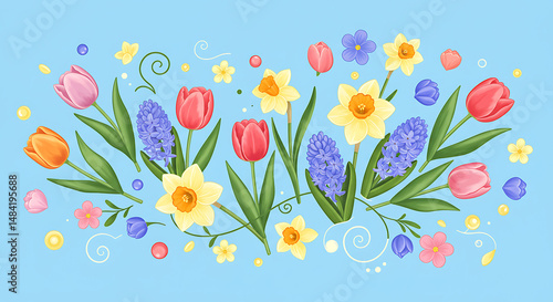 Spring Flower Arrangement: Tulips, Daffodils, Hyacinths