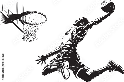 Dynamic Basketball Player Dunking Silhouette Vector Illustration