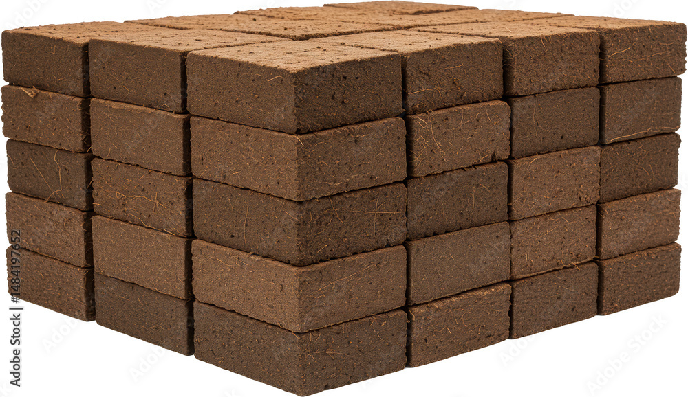 Obraz premium Stack of Brown Coir Bricks Organic Growing Medium Horticulture Supplies