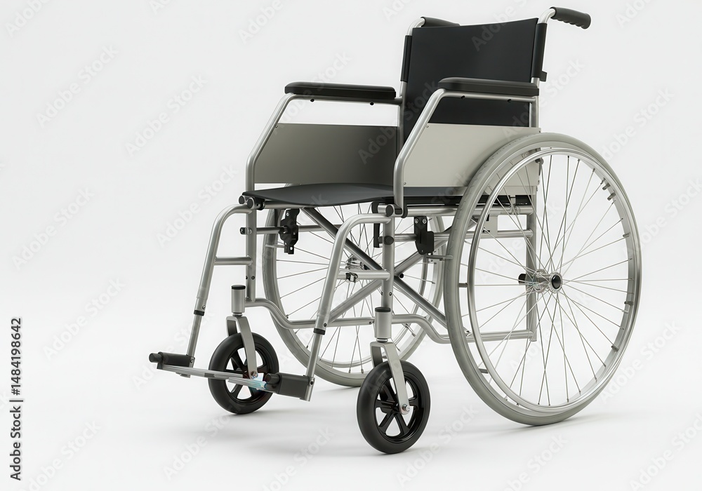 Fototapeta premium Isolated wheelchair with metal frame and black seat on a white background