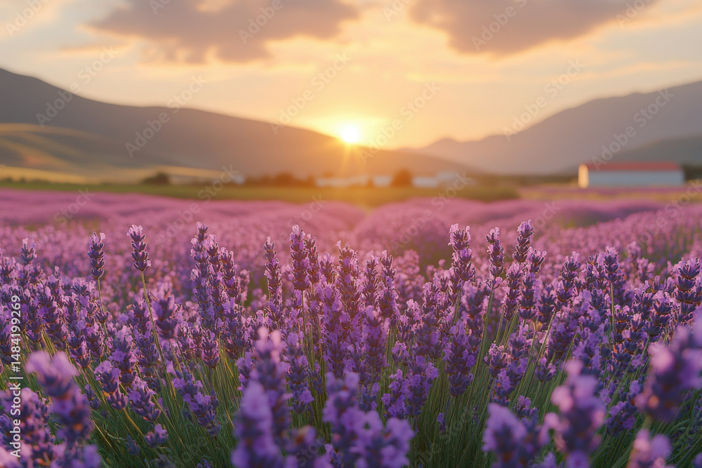 Fototapeta premium Sunset over lavender field.