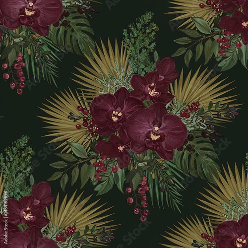 Dark Bloom: Jewel-Toned Floral Pattern AI Generated