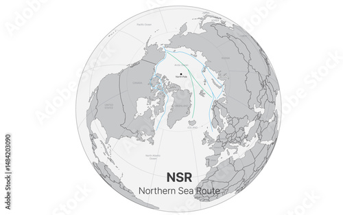 Vector illustration of a map of the Northern Sea Route and a globe image showing the Northern Sea Route