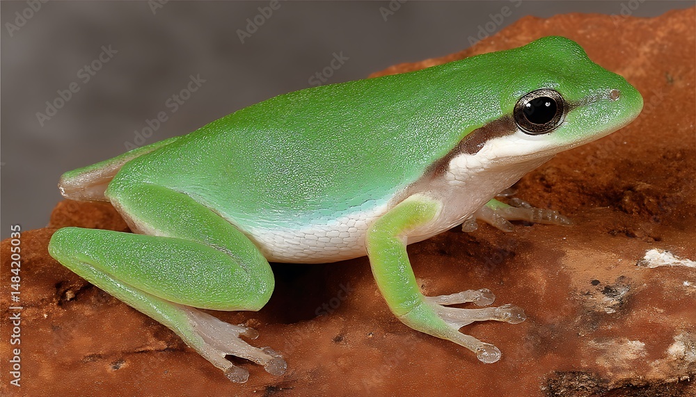 Obraz premium Green frog on rock closeup
