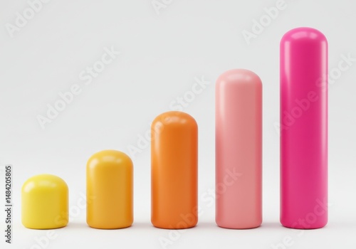 A gradient arrangement of five cylinders with rounded top in varying heights