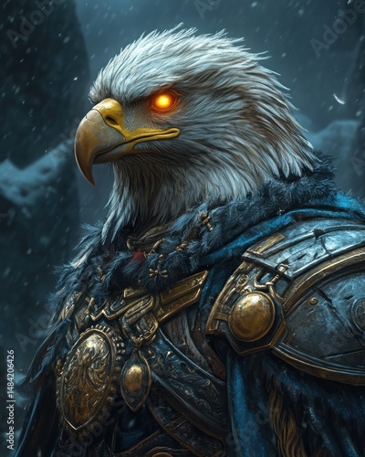 Majestic eagle in regal armor, a mythical creature